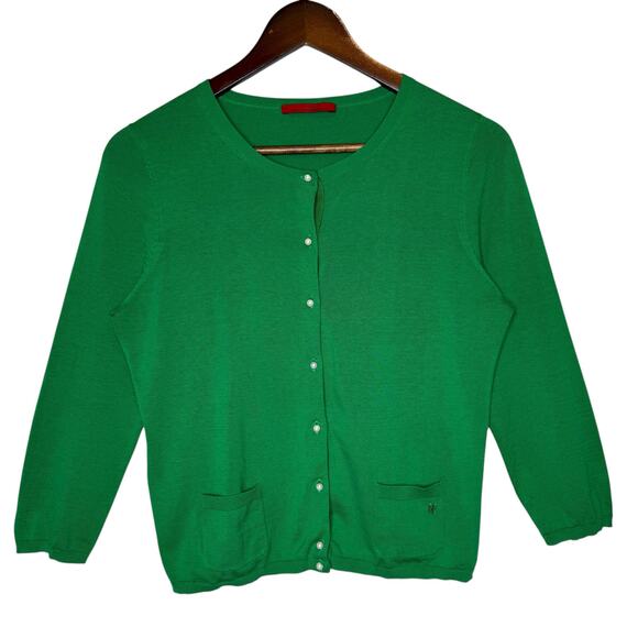 Carolina Herrera Silk Blend Kelly Green 3/4 Sleeve Cardigan size Small - Picture 1 of 5